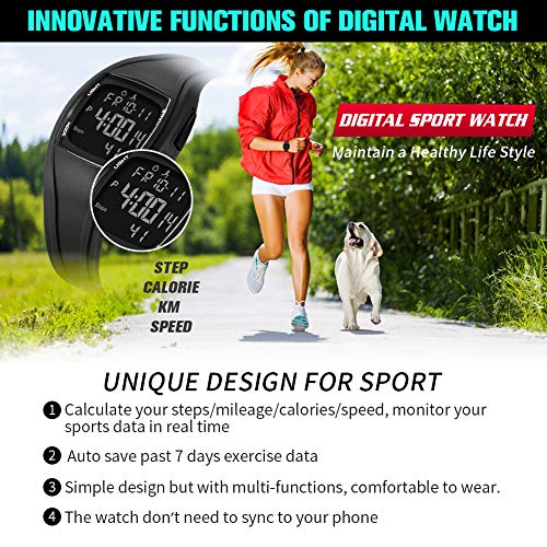 Read Step Counter Digital Sports Wristwatch for Outdoors Waterproof