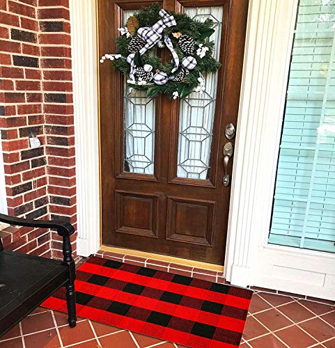 Buffalo Plaid Rug - YHOUSE Checkered Indoor/Outdoor Door Mat Outdoor Doormat for Front Porch/Kitchen/Laundry Room Welcome Layered Mat (23.6"X35.4", Red and Black Plaid)