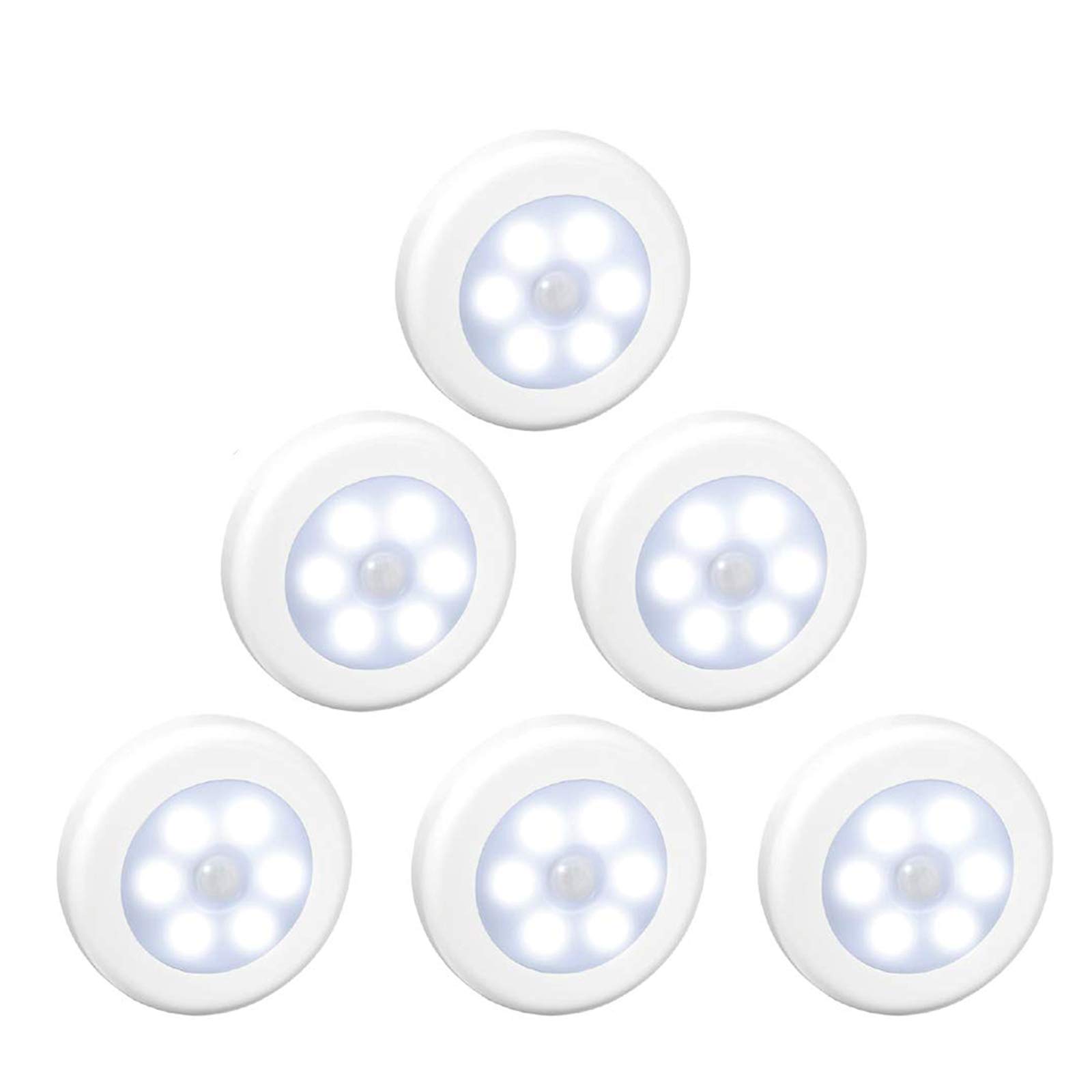 yucanucax 6pack Wireless Motion Sensor LED Cabinet Light Stick-Anywhere Nightlight for Stairs Hallway,Closet,Kitchen, Bedroom Cool Light- White Shell