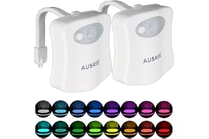 AUSAYE 2Pack Toilet Night Light, 16 Color Changing Motion Sensor Lamp, Fun Bathroom Toilet Bowl Nightlight,LED Christmas Gifts Stocking Stuffers for Kids Him Her Men Mom Father