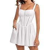 KUTUMAI Floral Corset Mini Dress Summer Flowy A Line Smocked Short Dresses for Women 2025 Sundress with Pockets