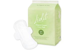 Livlit Regular Size Ultra Thin Sanitary Pads, 100% Organic Cotton from Texas, Powerful Leak Protection, Unscented, Chlorine Free and Absorbency of Feminine Periods, Pads for Women (36 Count)