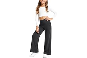 G4Free EverGoing Girls Wide Leg Pants High Waist Cross Waistband Sweatpants with 2 Pockets 6-12 Years School Sport