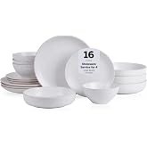 Stone Lain Lauren Stoneware, Rustic Plates and Bowls Set, Dinnerware, Service for 4, Speckled Off White, Dishwasher &amp; Microwave Safe, 16-Piece