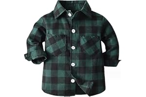 Baby Boys Plaid Shirt Toddler Flannel Button Down Jacket Long Sleeve Outfits Infant Back to School Shirts Cotton