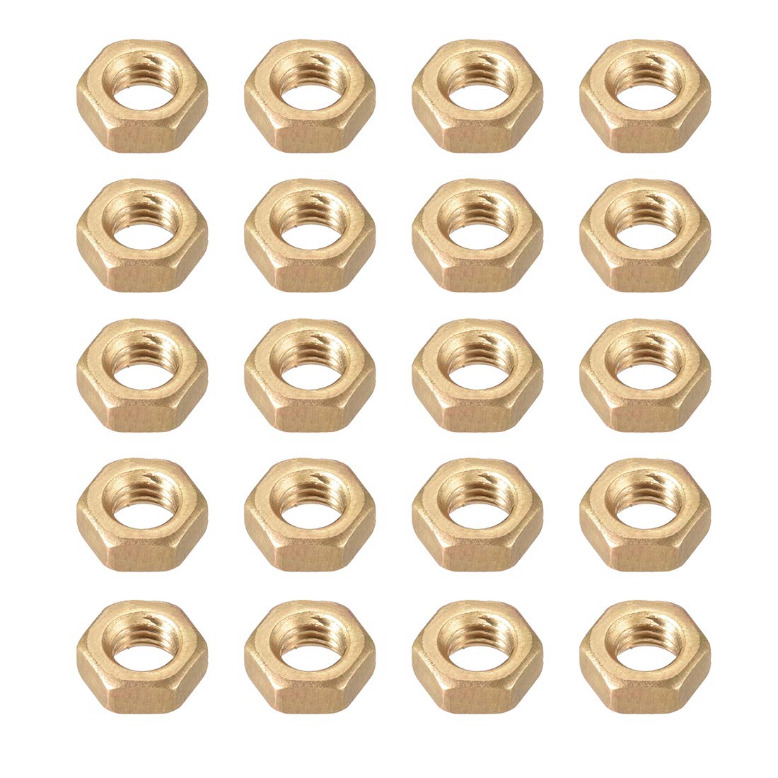 sourcing map Hex Nuts, M6x1mm Metric Coarse Thread Hexagon Nut, Brass, Pack of 20