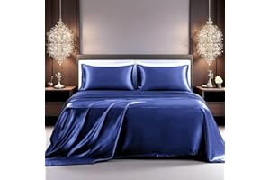 Satin Sheet Set, 6 Piece Soft Silky Bed Sheets Deep Pocket, Good for Skin and Hair 1 Satin Fitted Sheet + 1 Flat Sheet + 4 Pi