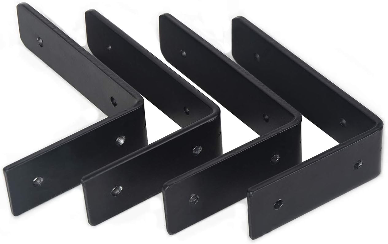 URANMOLE Heavy Duty Floating Shelf Brackets 4 Inch - Rustic Black Iron Metal Wall Support for DIY Open Shelving - 4 Pack (6”x10”): Home Improvement