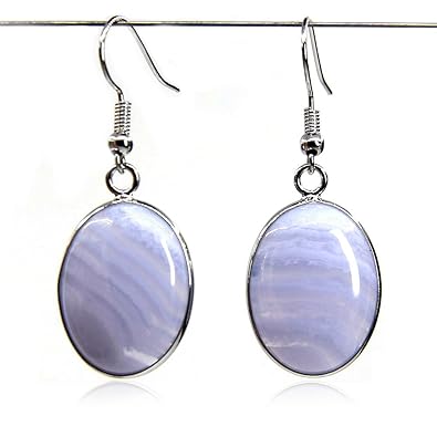 Natural Blue Lace Agate With S925 Sterling Silver Hook Charm