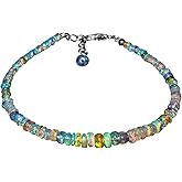 InfinityGemsArt Natural Black Opal Gemstone Dainty Beads Bracelet Women, October Birthstone, Healing Crystals, Gorgeous Jewelry Gift, 925 Sterling Silver Chain 8 inch