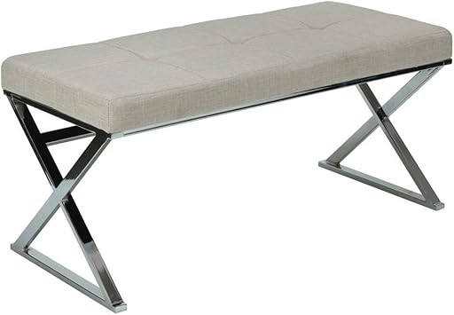 Amazon Com Cortesi Home Zio Contemporary Metal Entryway X Bench In Beige Linen Fabric Furniture Decor