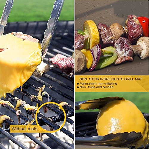 Grill Mat - Set Of 4 Non-Stick BBQ Grilling & Baking Sheet - FDA Approved,Durable,Teflon,Reusable PTFE Coated Cooking Liner - Works on Gas,Charcoal,Electric Barbecue - 16.75''x13''(2 Black+2 Copper)