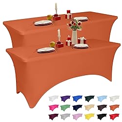 2 Pack 6 Feet Orange Spandex Tablecloth for
