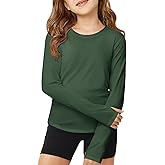 ZDC Girls Long Sleeve Athletic Shirts Kids Crewneck Quick Dry Workout Yoga Tops Basic Tees Activewear