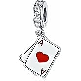 Qings 925 Sterling Silver Playing Card Charms for Bracelets Necklace, Poker Ace of Hearts Spades Lucky Pendant Dangle Charms Bracelet for Women