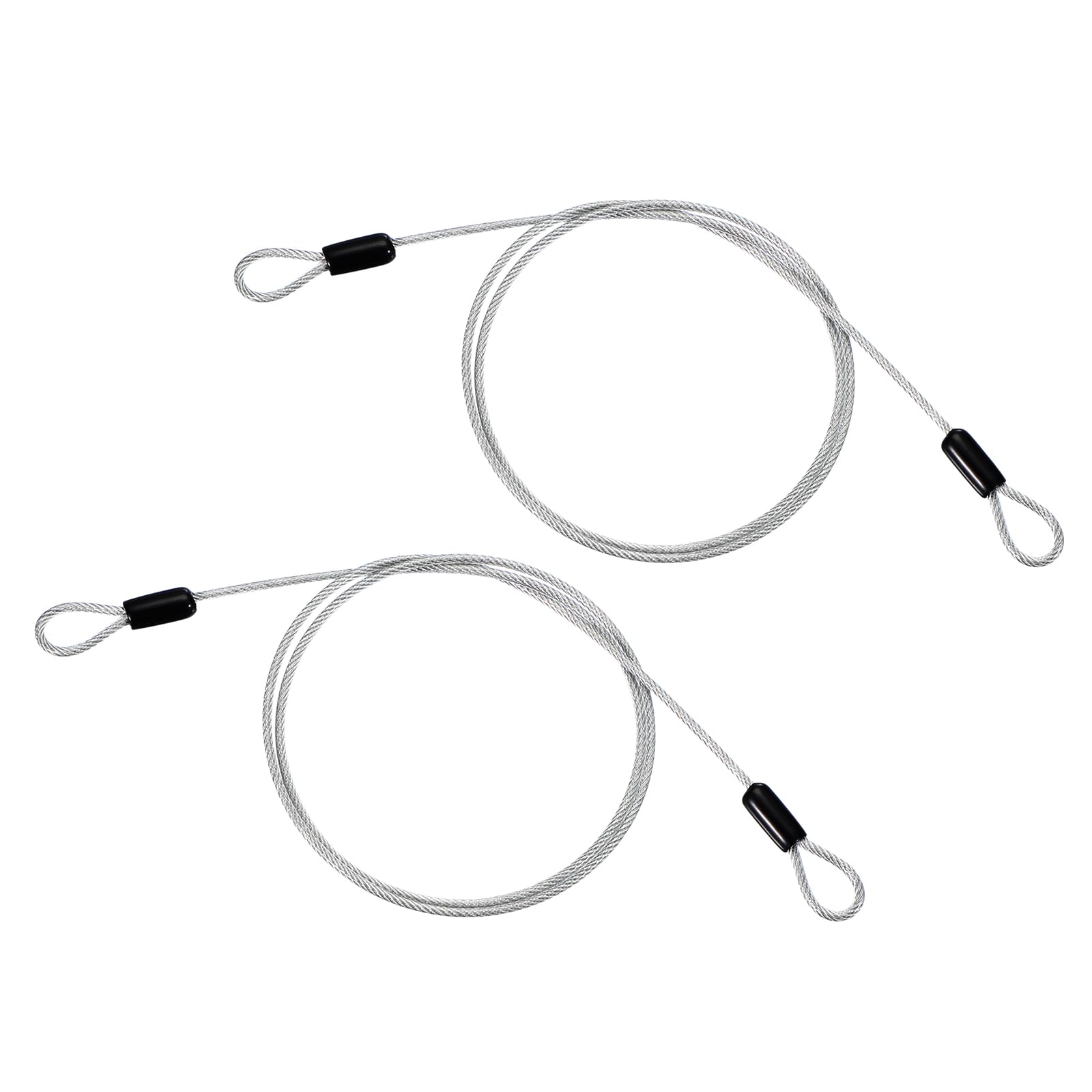 PATIKIL 1/8" Dia Vinyl Coated Stainless Steel Cable with Loops, 2 Pcs 3.3ft (40") Flexible Wire Rope Security Chain Lanyard Lock for Outdoor Stage Lighting Luggage Lock, Transparent