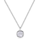 Zikichiky Square Gemstone Necklace for Women Sterling Silver Dainty Pendant Necklaces Minimalist Adjustable Chain Trendy Jewelry