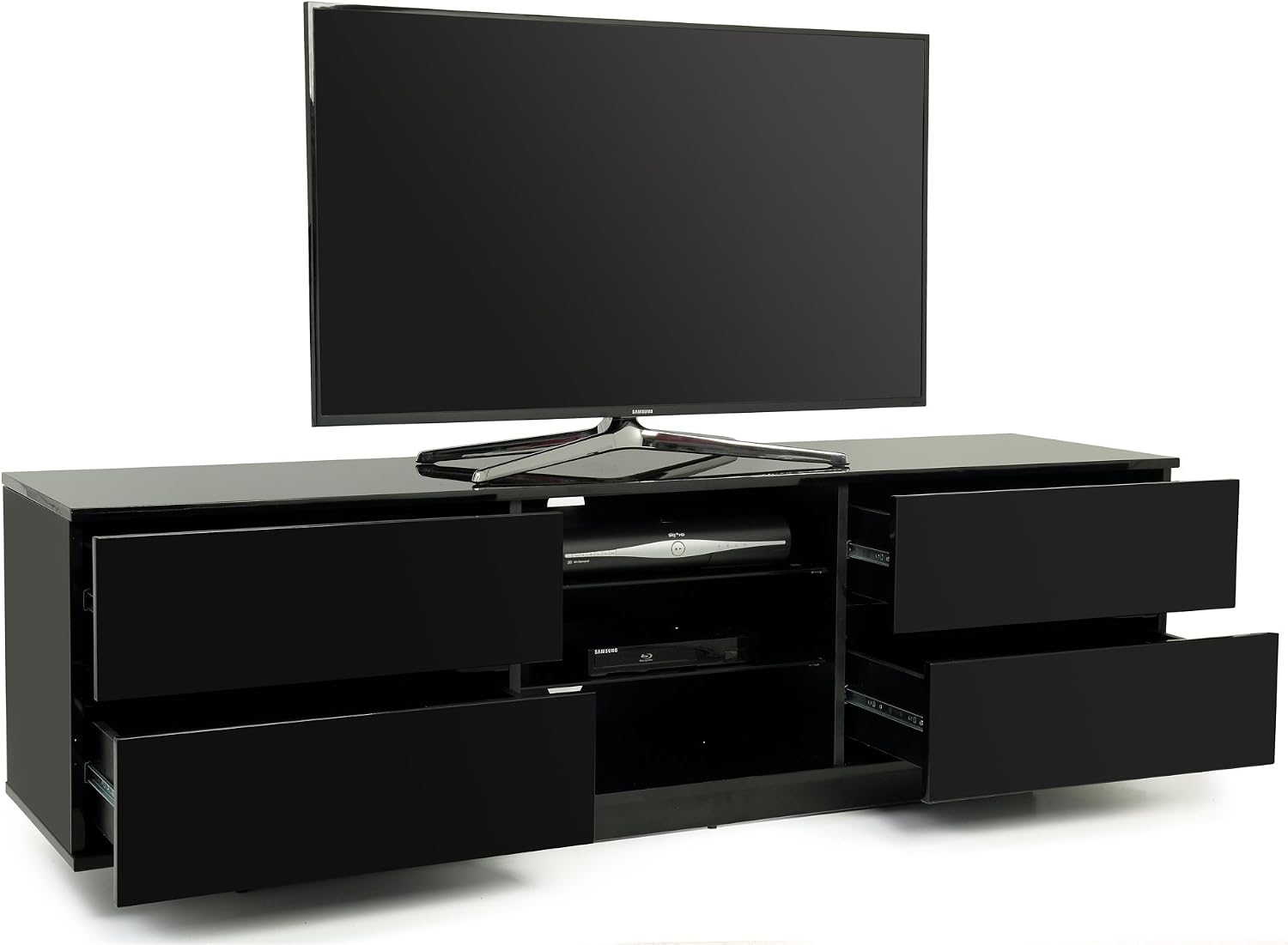 Centurion Supports Avitus Premium High Gloss Black with 4-Black Drawers & 3-Shelf 32"-65" LED/OLED/LCD TV Cabinet - Fully Assembled - Image 3