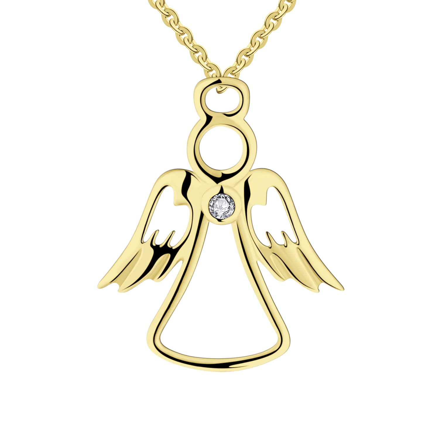 FJ 18k Gold Plated Guardian Angel Necklace 925 Sterling Silver Angel Pendant Jewellery for Women
