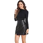 Buankoxy Women's Mini Faux Leather Skirt Zip Closure High Waisted Skirt
