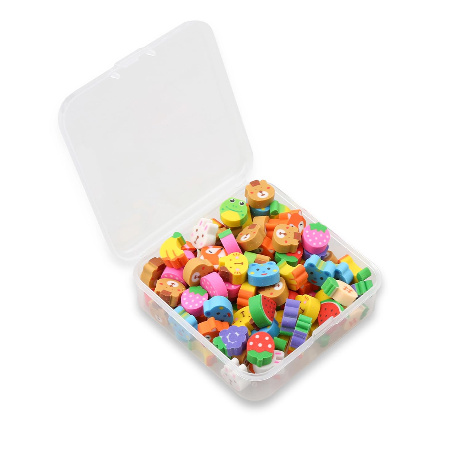 Hopzab 100 Pcs Mini Erasers Cute Pencil Rubbers Assorted Mini Erasers for Kids Students Party Favors Classroom Prizes Homework Rewards Gifts School Supplies(Fruits and Animals Style)