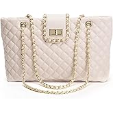 Seagloca 13.4“ Women Quilted Double Strap Shoulder Bag Quilted Hobo Tote Handbag Large Capacity（white）
