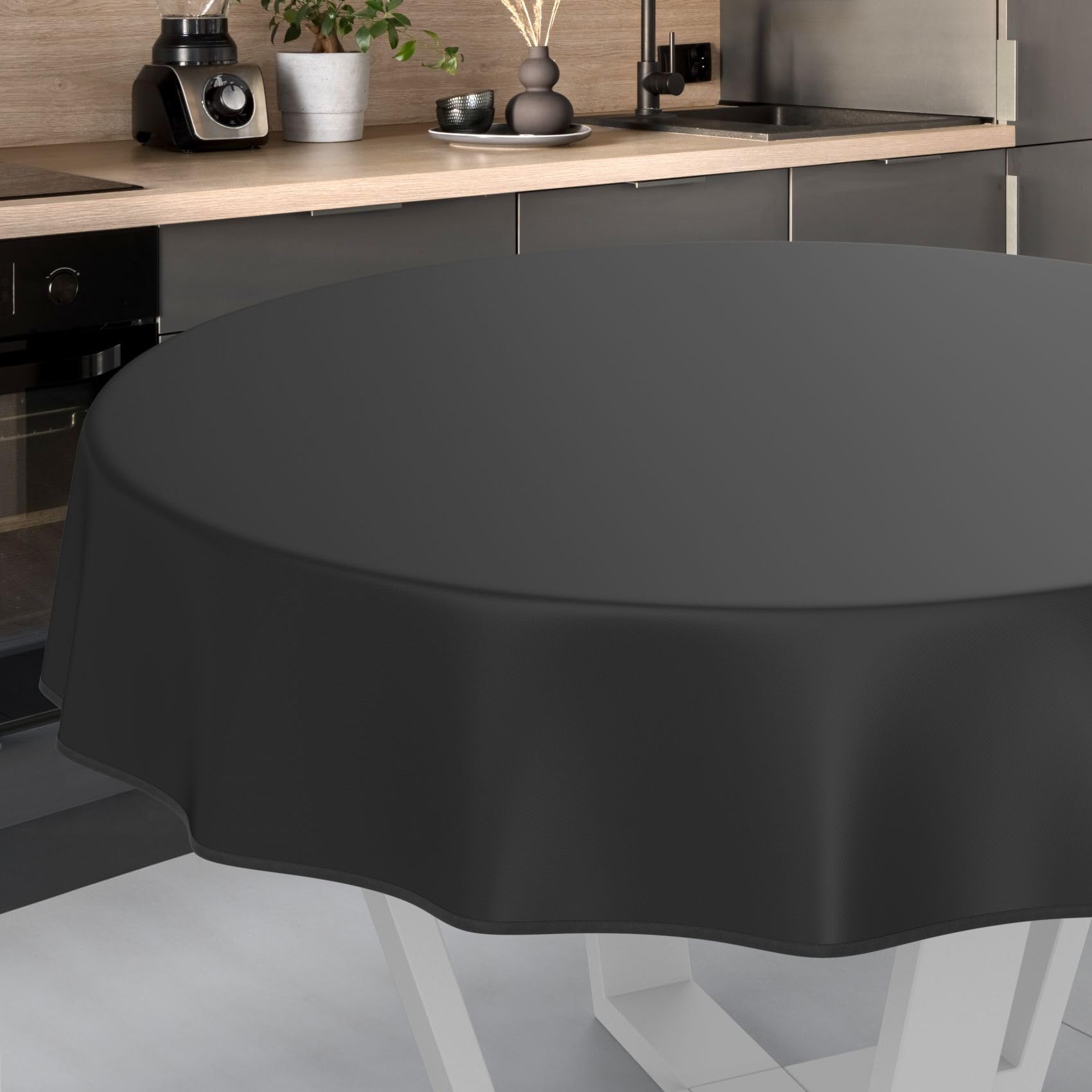 ANRO Oilcloth Tablecloth, Washable, Oilcloth, Garden Tablecloth, Outdoor, Indoor, Round, 120 cm with Hem, Black