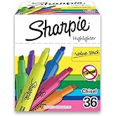 Sharpie Tank Highlighters, Fluorescent And Pastel Highlighters, Chisel Tip, Highlighter Markers Set, Assorted Colors, Value Pack, 36 Count - School, Office, Teacher Supplies