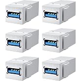 BERLAT USB 3.0 Keystone Coupler 6-Pack 5Gbps for Wall Plate | USB 3.0 female to female keystone coupler, 6 pack, 5Gbps speed, Tool-free snap-in install, For wall plate/patch panel, White