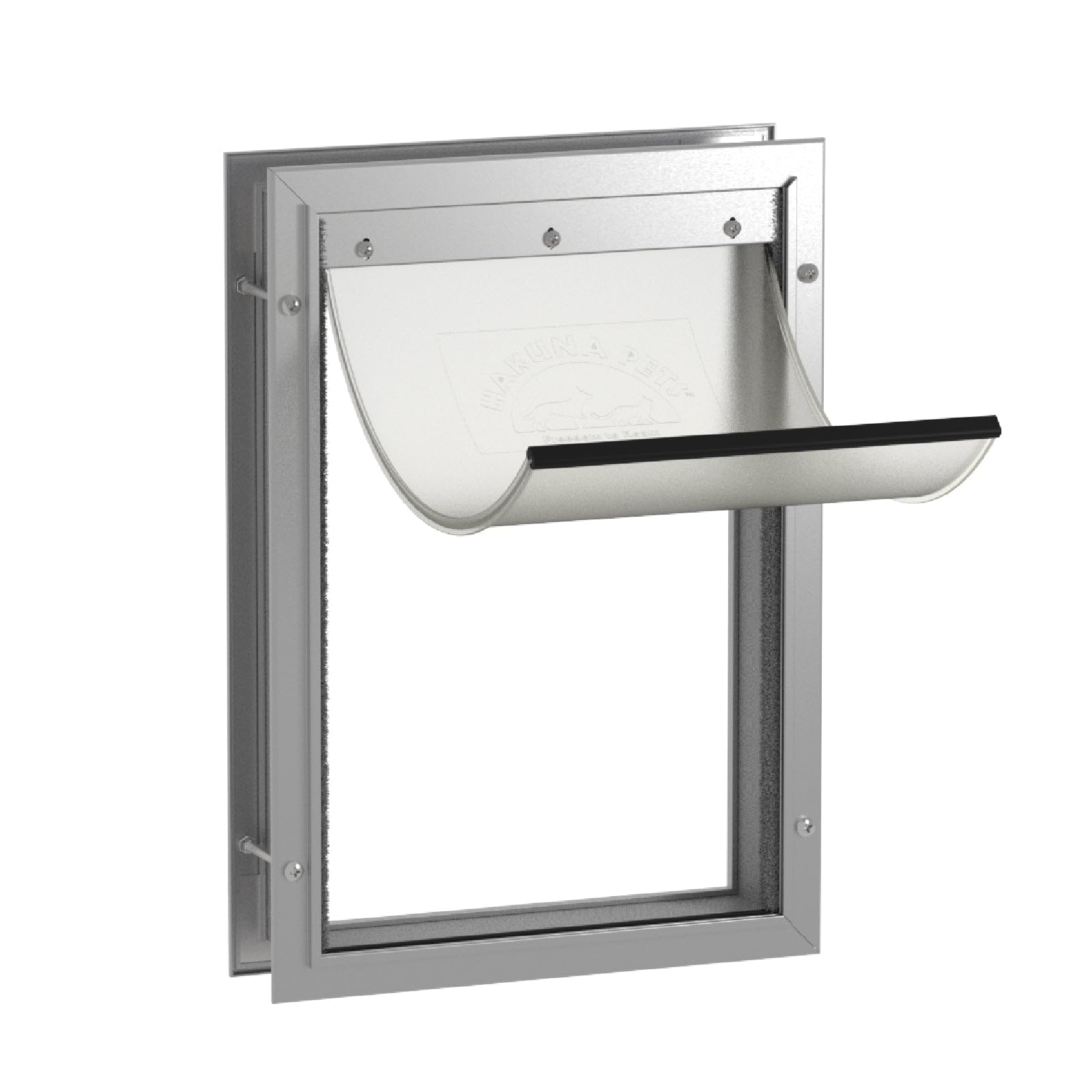 Hakuna Pets Deluxe Aluminium Pet Door, Lockable Cat Flap and Small Dog Door, 2-Way Locking Panel, Weatherproof Magnetic Flap, Fits Screens, Doors, Walls and Glass up to 70mm Thick, Large, Silver