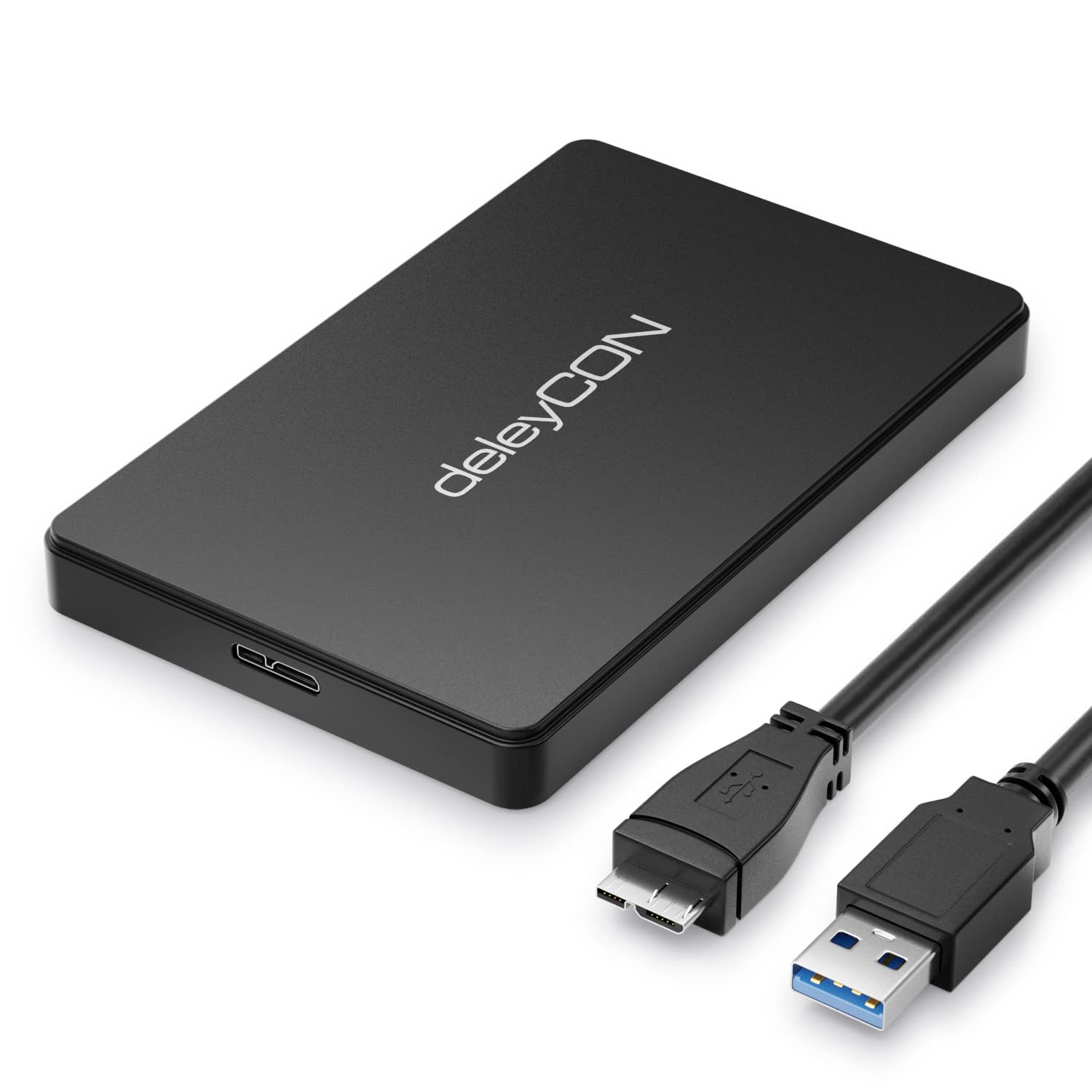 deleyCON SSD Hard Disk Enclosure USB 3.1 for 2.5" SATA 3 SSD / HDD / 0.28" (7mm) / 0.37" (9.5mm) SATA III UASP External Hard Disk Enclosure [Black]