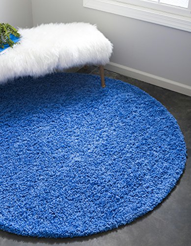 Unique Loom Solid Shag Collection Periwinkle Round Rug (6' x 6')