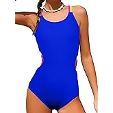 blibean Girls Swimsuit One Piece Bathing Suit Cutout Colorblock Swimwear with Chest Pad 6-15 Years