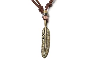 COOLSTEELANDBEYOND Retro Style Feather Pendant Unisex Necklace for Mens Womens with Adjustable Leather Cord