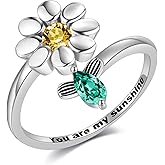 AXOMY Daisy Ring for Women 925 Sterling Silver Daisy Flower Ring Sunflower Adjustable Ring Valentine's Jewelry Gifts