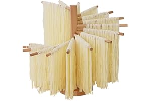 Pasta Drying Rack Collapsible Wood Spaghetti Dryer Rack with 16 Suspension Rods Homemade Fresh Noodle Hanger Wooden Pasta Dry