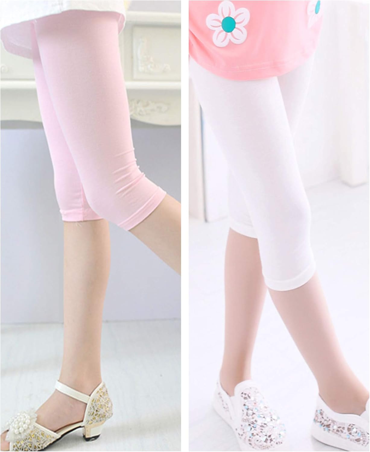 Syhood 6 Pieces Girls Capris Leggings Cotton Crop Summer Leggings for School Wearing: Clothing