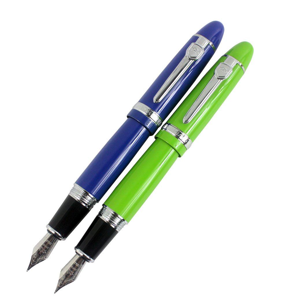 2 PCS Jinhao 159 Big Barrel Fountain Pens in 2 Colors(Blue, Green) with Transparent Pen Pouch
