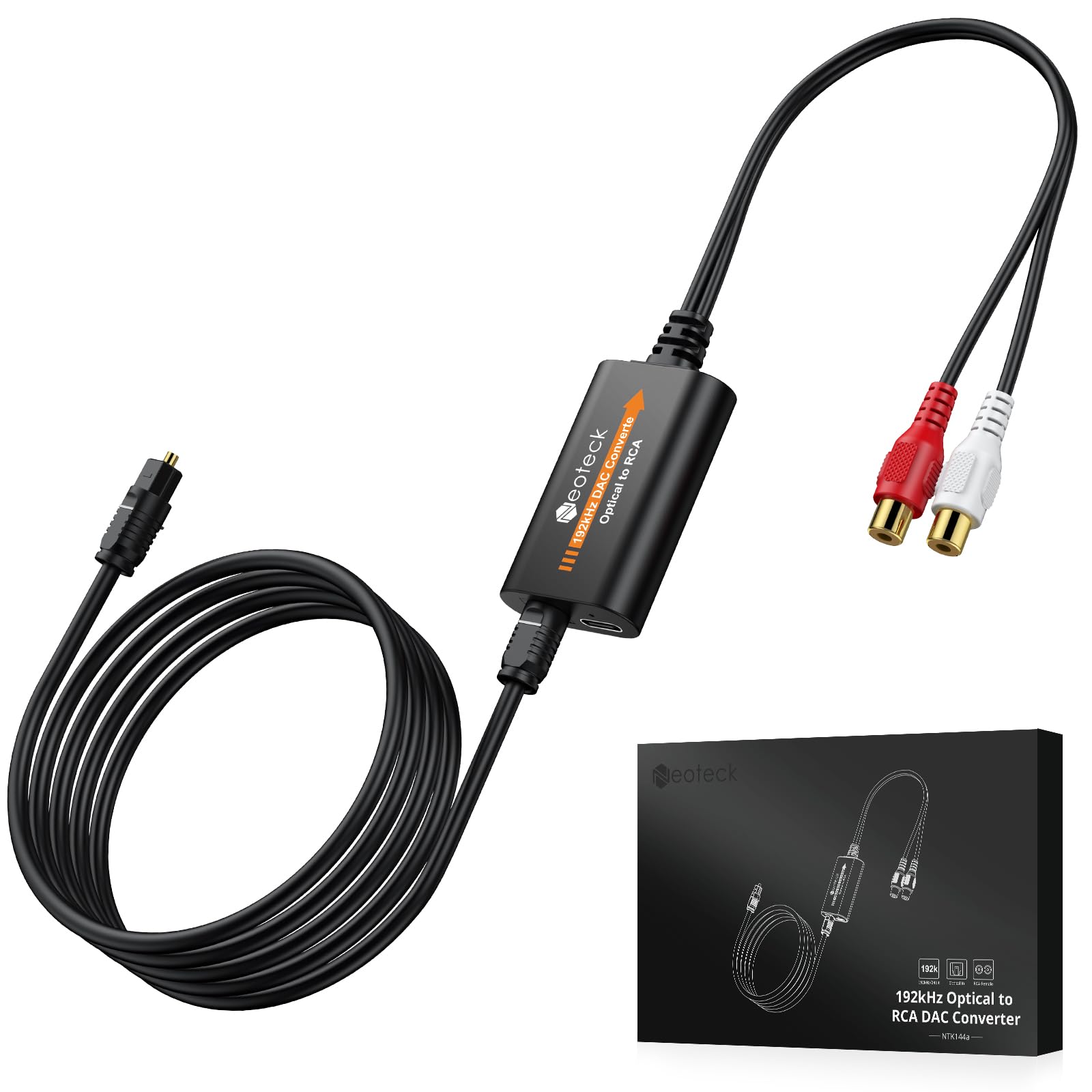 Neoteck 1.2M 192kHz Optical to Rca Converter, Digital to Analog Audio Converter with Built-in Audio Amplifier Chip, Optical to Rca Adapter for HDTV, DVD, Blu-Ray Players, Console