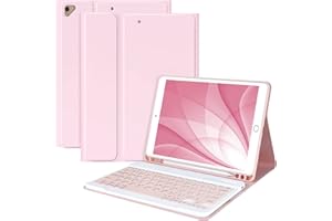MMK Keyboard Case for iPad 10.2" 9th 8th 7th Generation, with Detachable Bluetooth and Pencil Holder, 10.2 Inch/iPad Air 10.5"(3rd Gen)/iPad Pro 10.5 in, Auto Sleep/Wake Function (Pink)