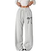 Verdusa Girl's Bowknot Baggy Sweatpants Lightweight Straight Leg Athletic Pants with Pockets
