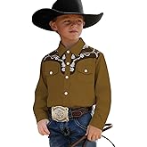 Ritatte Toddler Boys Girls Western Cowboy Shirts Retro Long Sleeve Button Down Shirt Kids Floral Pockets Outfit Country Tops
