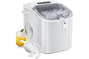AGLUCKY Ice Makers Countertop,Portable Ice Maker Machine with Handle,Self-Cleaning Ice Maker, 27Lbs/24H, 9 Ice Cubes Ready in 6 Mins, with Ice Scoop and Basket,for Home/Office/Kitchen (White)