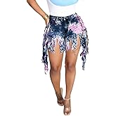 SIAEAMRG Jean Shorts for Women Juniors, Summer High Waisted Stretchy Frayed Raw Hem Tassels Denim Shorts