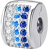 Clip Stopper Charms 925 Sterling Silver Clip Lock Stoppers Beads Crystal Charm for Pandora Bracelets (Blue)