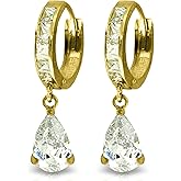14k Yellow Gold Dangling Pear-shaped Cubic Zirconia Hoop Earrings