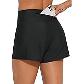 Lecieldusoir Women's 3" High Waisted Swim Board Shorts Quick Dry Bathing Suit Bottoms Swim Shorts Swimsuit Bottoms with Liner