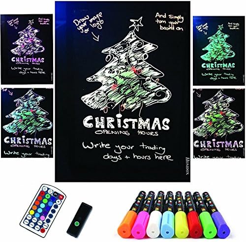 Garain 32'' x 22'' Flashing Illuminated Erasable Neon LED DIY Sidewalk Message Chalkboard Sign Writing Board, with Remote Control 8-Color Marker Pens for Events&amp;Festival