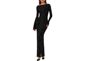 PRETTYGARDEN Women's Floral Bodycon Maxi Dress 2025 Fall Elegant Mesh Long Sleeve Formal Wedding Guest Cocktail Dresses