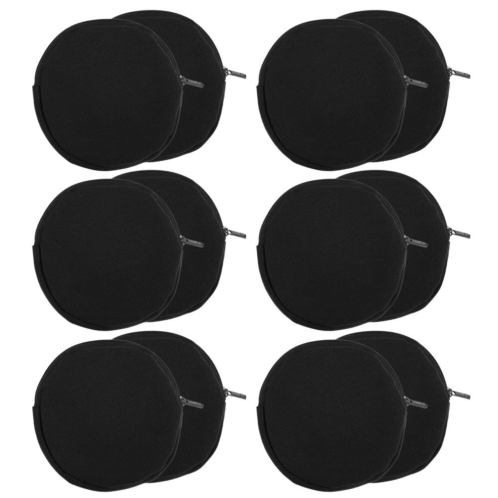 Aspire 12-Pack Black Round Canvas Coin Purses, 4 x 4 Inch Circle Earbud Pouch